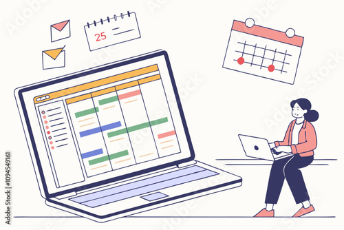 Project management, planning for software development, resources and budget planning, project schedule diagram, Gantt chart for work deadline concept, computer laptop with project management software