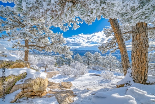 Seeing the Flatirons in the snow, Chautauqua Park, Boulder, Colorado. photo