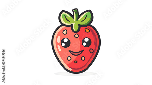 cute strawberry logo, vector strawberry logo design with red cute character in flat colors, simple lines, and mobile app icon style, no shadows, smiling face