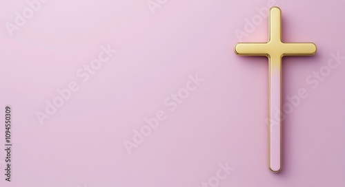 Simple wooden cross on a soft purple background, symbolizing faith and spirit...