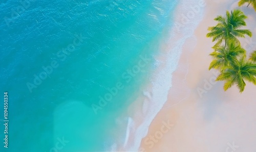 Beautiful tropical beach with clear water and palm trees along the shore in t...