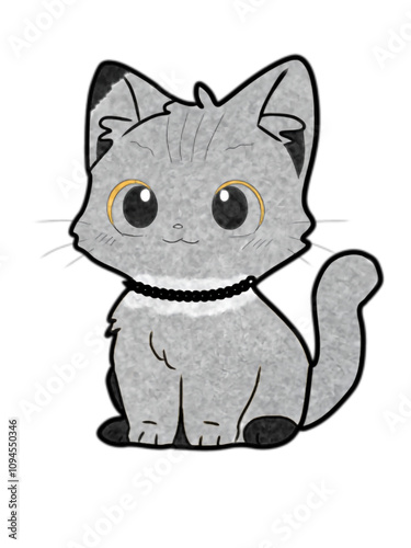 cartoon cat gray with necklace 