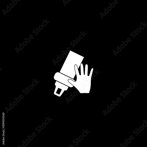 Fastened with seat belt vector icon  isolated on black background.