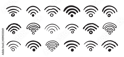 Hand drawn wifi icon set. doodle wi fi sign collection. Drawing Wi-Fi