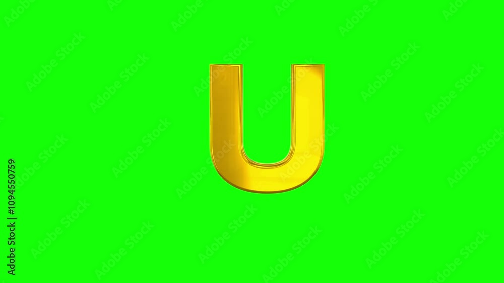Letter 'U' Motion Graphics with Green Screen Background, Gold Letter Typography 'U' Alphabet, 4K Green Screen Background Letter 'U' Motion Graphics with Green Screen Background, Gold Letter Typography 'U' Alphabet, 4K Green Screen Background