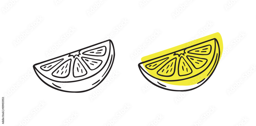 Doodle hand drawn lemon slice icon. Single lemon slices for cafes and restaurants, cute postcards and culinary design. Doodle hand drawn lemon slice icon. Single lemon slices for cafes and restaurants, cute postcards and culinary design.