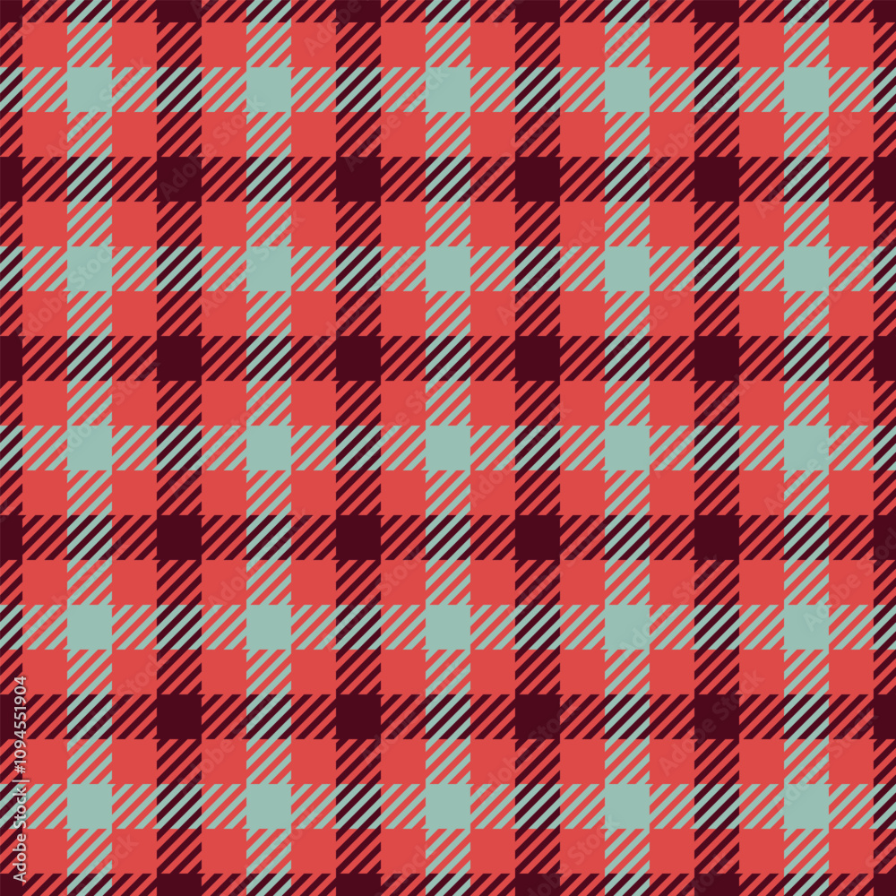 Setting plaid tartan pattern, effect background fabric seamless. Infinity check textile texture vector in red and pastel colors. Setting plaid tartan pattern, effect background fabric seamless. Infinity check textile texture vector in red and pastel colors.