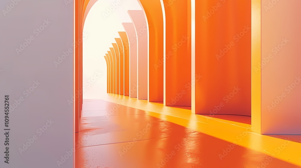 Fototapeta premium Digital technology Orange abstract 3d circular arch illustration poster background