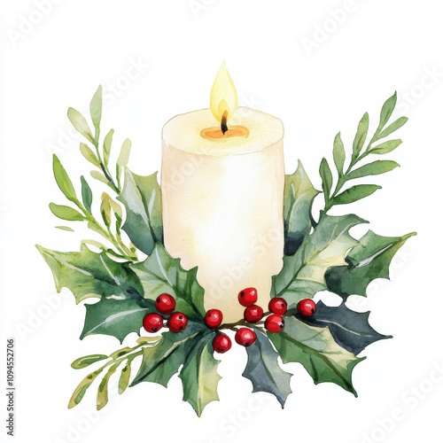 Watercolor candle art display holiday decor illustration cozy home environment soft glow concept, isolated on white background