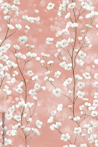 Delicate white flowers against a soft pink backdrop creating a serene atmosph...