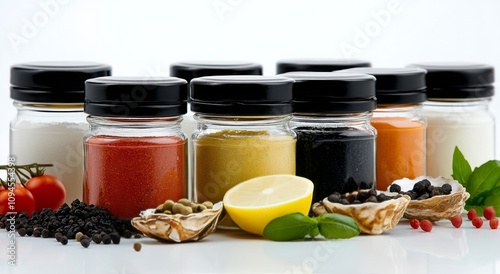 Fresh oysters and shells arranged with lemon on a white surface