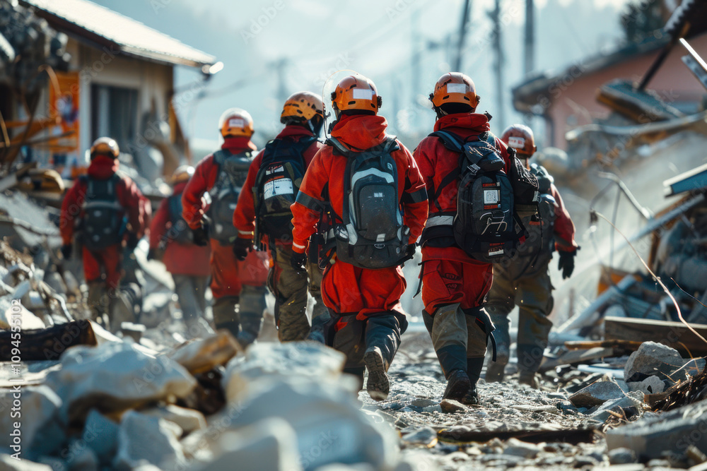 Obraz premium emergency response teams in action after an earthquake