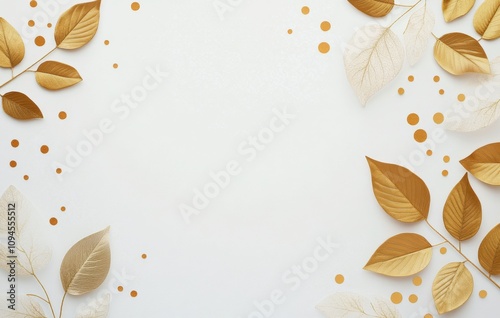 Autumn leaves arranged on a light surface creating a natural frame for season...
