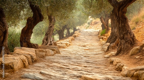 Olive Tree Pathway to Mediterranean Villa