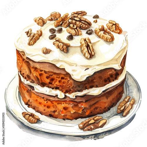 A watercolor drawing of Carrot Cake, isolated on a white background. Carrot Cake vector.