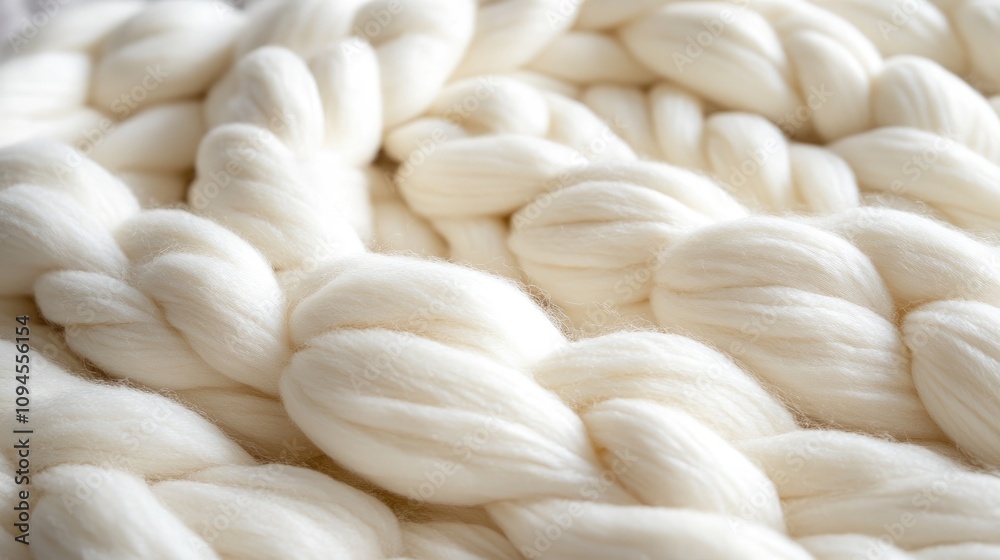 Close-up of luxurious cream-colored hand-knitted yarn showcasing intricate thick braids and a soft, fluffy texture perfect for crafting. Close-up of luxurious cream-colored hand-knitted yarn showcasing intricate thick braids and a soft, fluffy texture perfect for crafting.