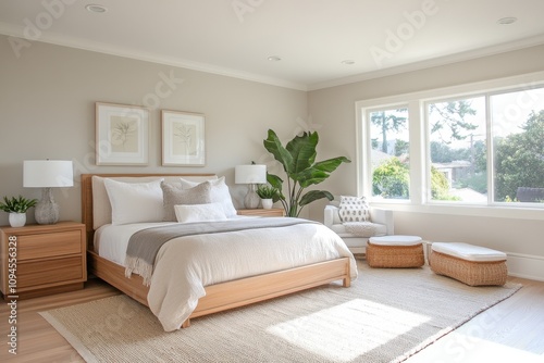 Wallpaper Mural A serene and modern bedroom with natural light and minimalist decor. Torontodigital.ca