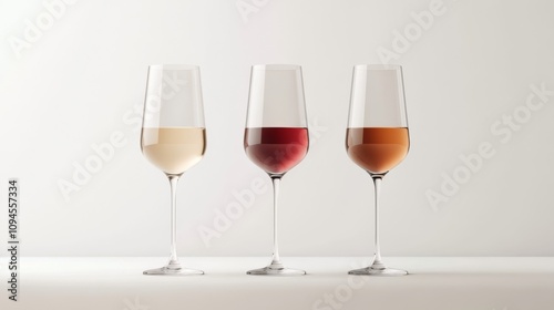 Different varieties of wine served in elegant glasses on a simple table