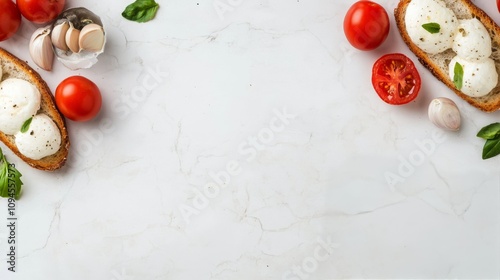 Fresh ingredients for making a flavorful Italian appetizer with mozzarella an...