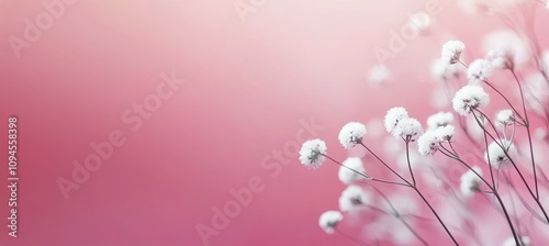 Delicate white flowers against a soft pink background in a serene garden setting