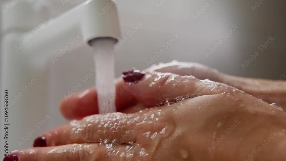 Woman carefully washing her hands with soap and water emphasizes the significance of hygiene and health in everyday practices, ensuring every area receives proper attention
