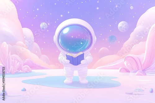 Astronaut with a book on the space station. Generative AI photo