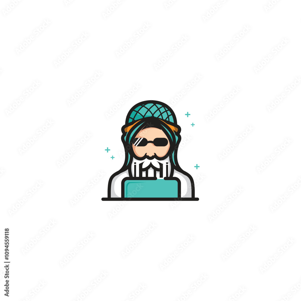 a character logo of a person in front of a laptop with bright colors a character logo of a person in front of a laptop with bright colors