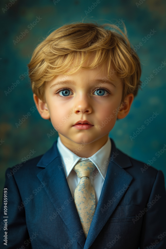 A young boy in a blue suit and tie A young boy in a blue suit and tie
