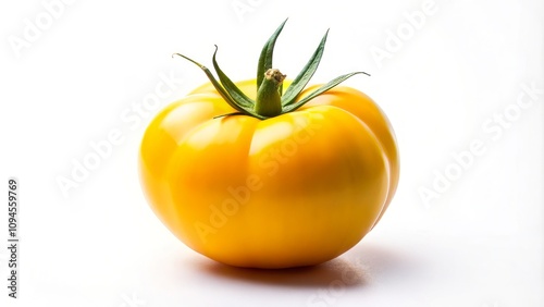 Vibrant Yellow Tomato Isolated on White Background Showcasing Freshness and Natural Beauty for Culinary and Health-Related Stock Photography Needs