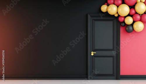 Colorful arrangement of spheres with black and red background for festive cel...
