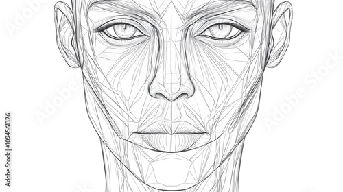 7. A monochrome outline of a human face, showcasing the facial muscles, on a white background