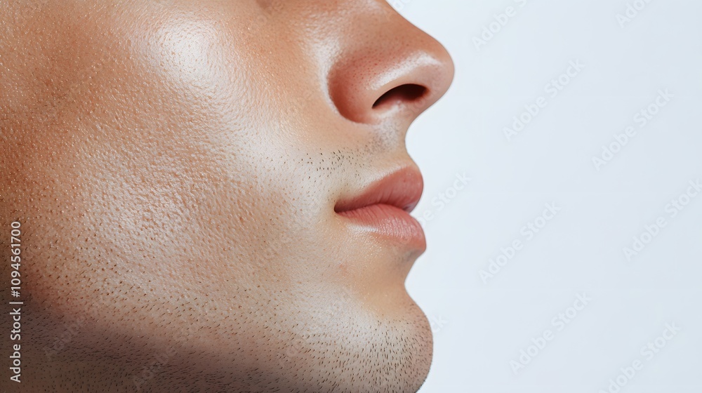 10. A profile view of a male face structure, emphasizing the brow ridge and jaw, on a white background 10. A profile view of a male face structure, emphasizing the brow ridge and jaw, on a white background