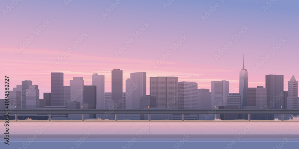 Cityscape view from sidewalk have silhouette skyscraper and dramatic sky background graphic illustration. Cityscape view from sidewalk have silhouette skyscraper and dramatic sky background graphic illustration.