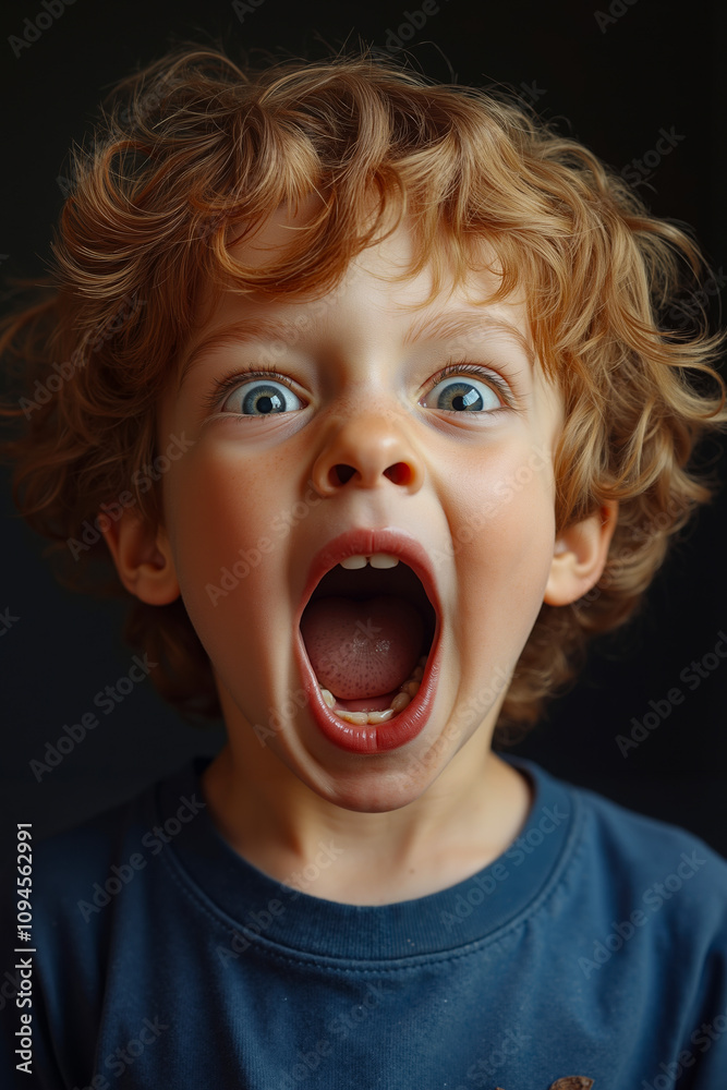 A young boy with his mouth open and his mouth wide open