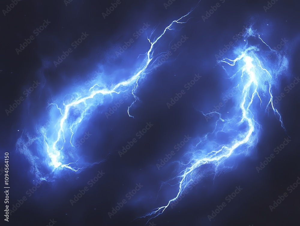 Two bright blue lightning bolts in the shape of an S on a black background. Two bright blue lightning bolts in the shape of an S on a black background.
