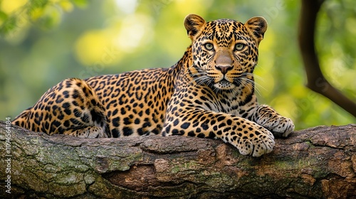 Majestic Leopard Resting on a Tree Branch