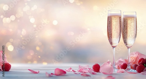 Festive sparkling drinks with raspberries and petals for a joyful celebration