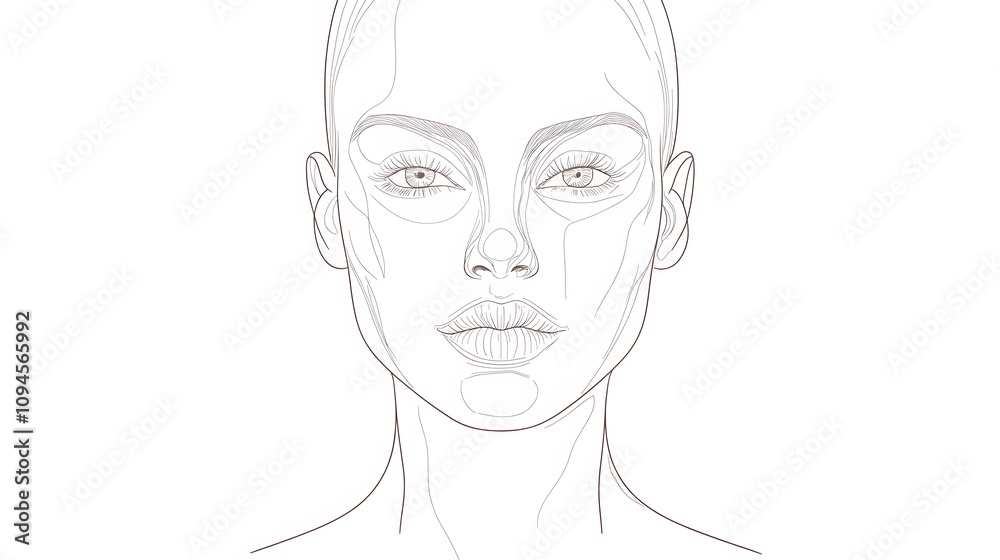 38. A simple outline drawing of a human face structure, focusing on the eyes and mouth, on a white background 38. A simple outline drawing of a human face structure, focusing on the eyes and mouth, on a white background