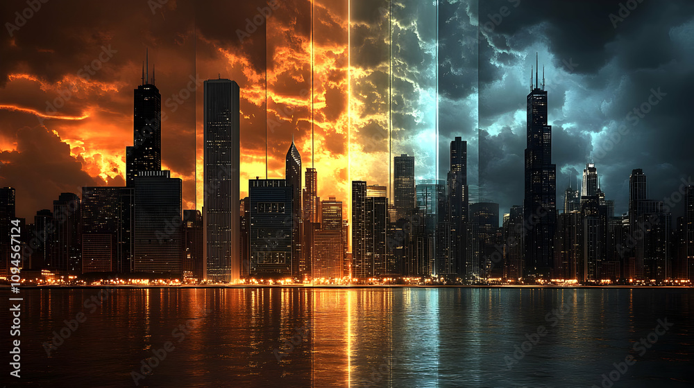 City Skyline With Dramatic Lighting Illustration