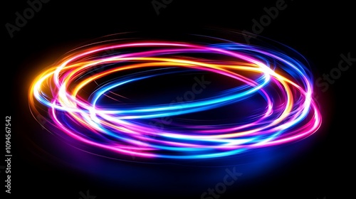 Abstract Light Trails in Vibrant Hues Against a Black Background. AI Generated