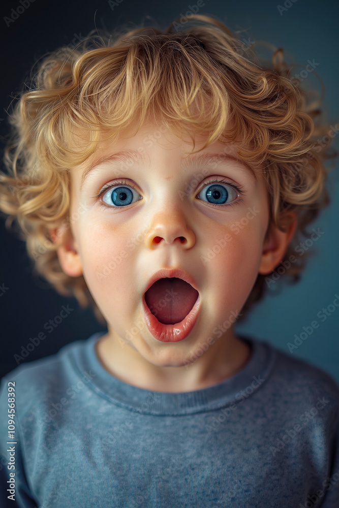 A little boy with a surprised look on his face