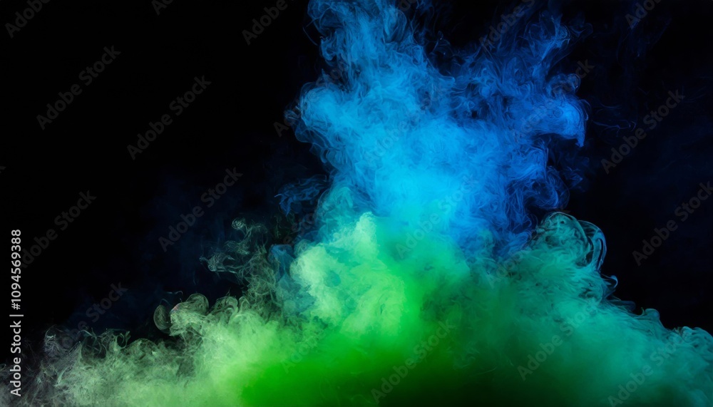 Abstract Cloud of Green and Blue Smoke on a Black Isolated Background, Creating a Soft, Dreamy, and Mysterious Atmosphere with Fluid Shapes and Ethereal Vibes. Perfect for Creative Design. Abstract Cloud of Green and Blue Smoke on a Black Isolated Background, Creating a Soft, Dreamy, and Mysterious Atmosphere with Fluid Shapes and Ethereal Vibes. Perfect for Creative Design.