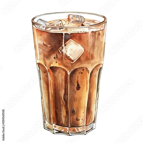 A watercolor painting of Iced Coffee, isolated on a white background. Iced Coffee vector.