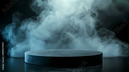 Wallpaper Mural A dark, cylindrical platform sits centrally within a swirling mass of ethereal, blue-tinged smoke, creating a mysterious and atmospheric scene. Torontodigital.ca