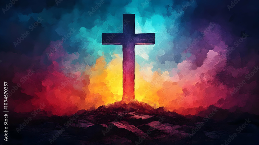 Cross on a Mountaintop, Illustration Cross on a Mountaintop, Illustration