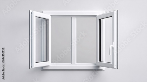 White casement window opening on empty background