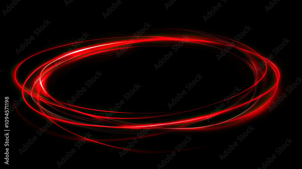 Red light trails create dynamic circular shape on black background Red light trails create dynamic circular shape on black background