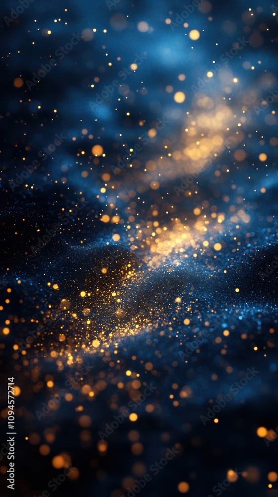 Fototapeta premium Midnight blue background with golden sparkling bokeh lights