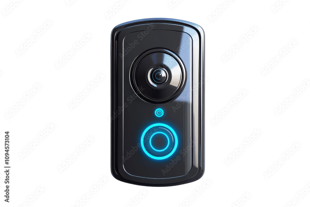 A sleek, modern video doorbell featuring a circular camera lens and illuminated button for enhanced visibility and functionality. A sleek, modern video doorbell featuring a circular camera lens and illuminated button for enhanced visibility and functionality.
