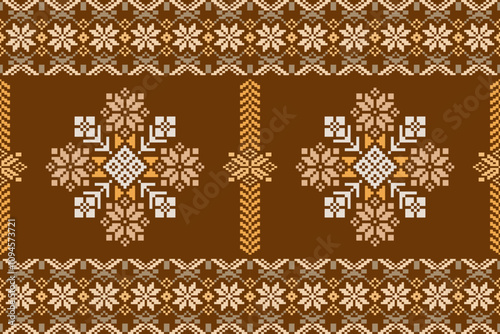 Colorful geometric traditional ethnic pixel art pattern background.Ikat seamless pattern abstract design for fabric print cloth dress carpet curtains and sarong.fabric,batik,Knitwear,Embroidery